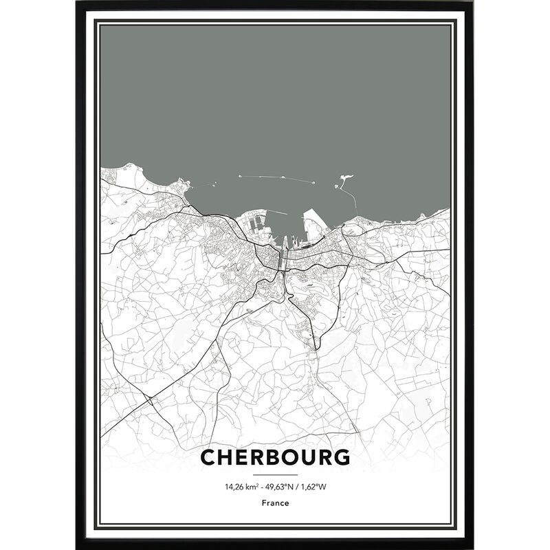 Image encadrée MAP CHERBOURG 50 x 70 cm