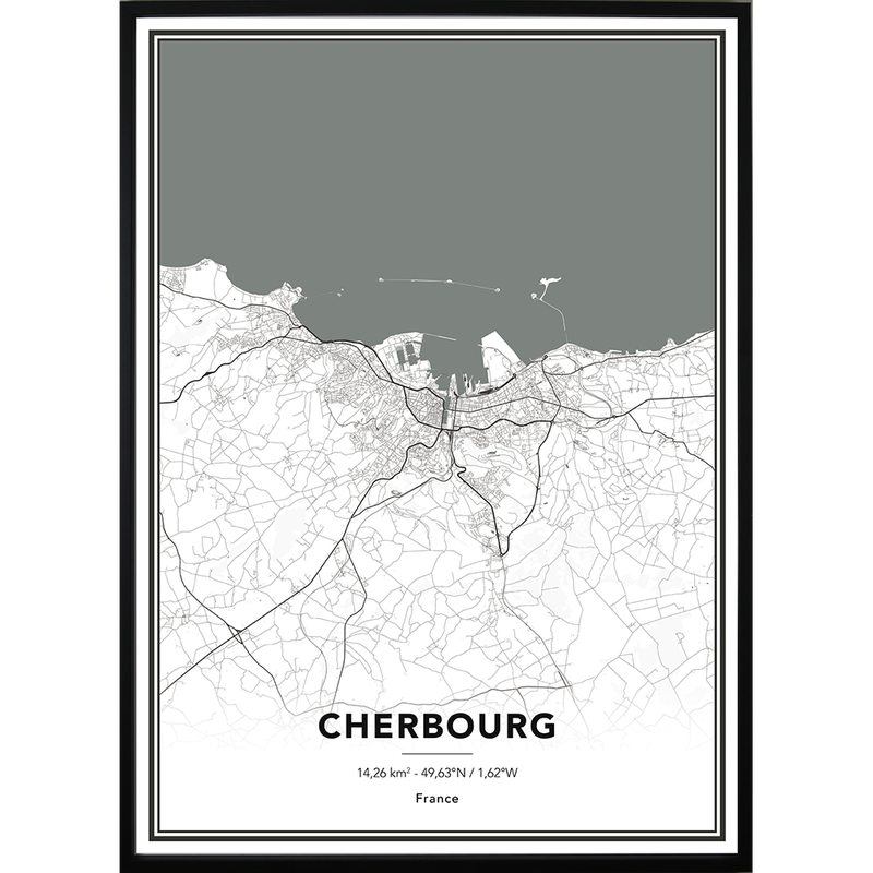 Image encadrée MAP CHERBOURG 50 x 70 cm