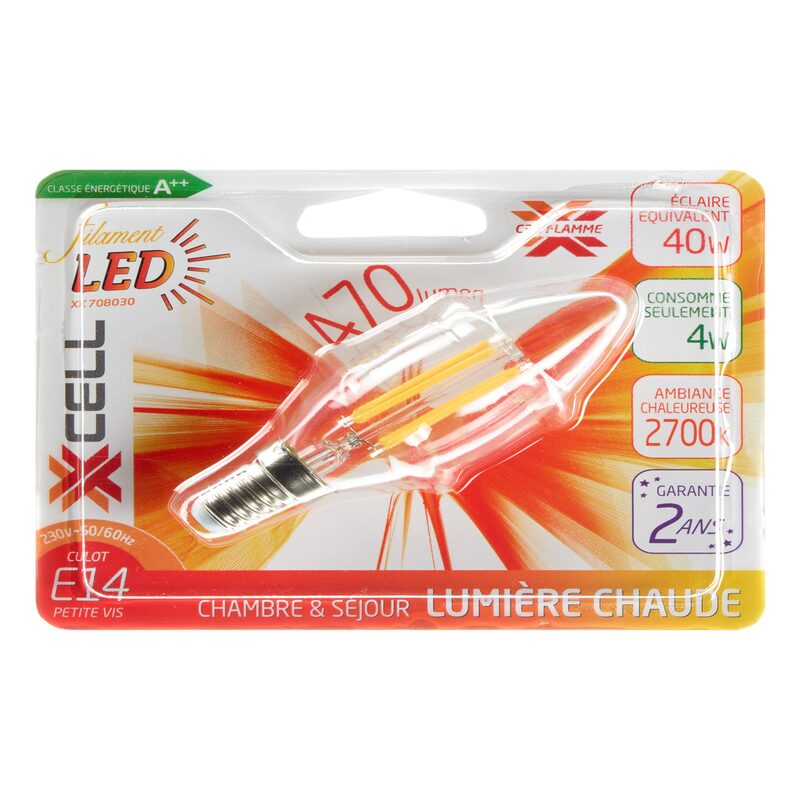 Ampoule LED FLAMME 40W E14 35 mm lumière chaude coloris jaune 10,5 x 3,5 cm
