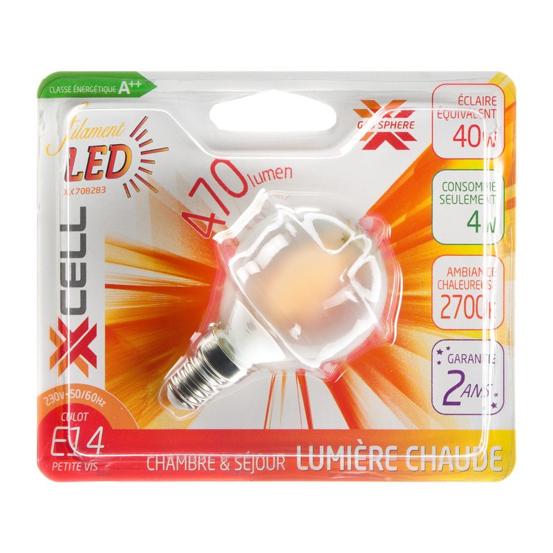 Ampoule LED SPHERE DEPOLIE 40W E14 lumière chaude coloris jaune 8 x 4,5 cm
