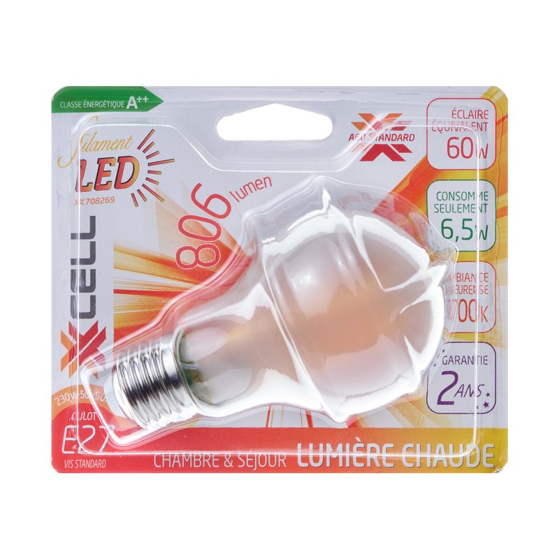 Ampoule LED STANDARD 60W E27 65 mm coloris jaune 11 x 6,5 cm