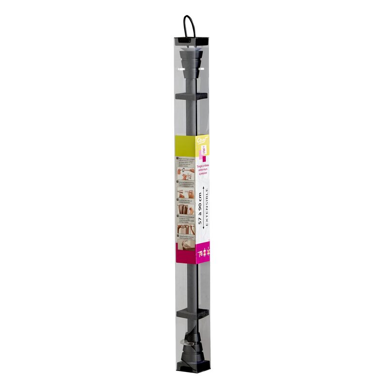 Barre à rideau ENTRE MURS coloris noir diamètre barre 2 cm longueur extensible de 55,0 à 90 cm