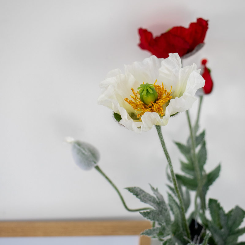 Fleur artificielle PAVOT BLANC coloris vert