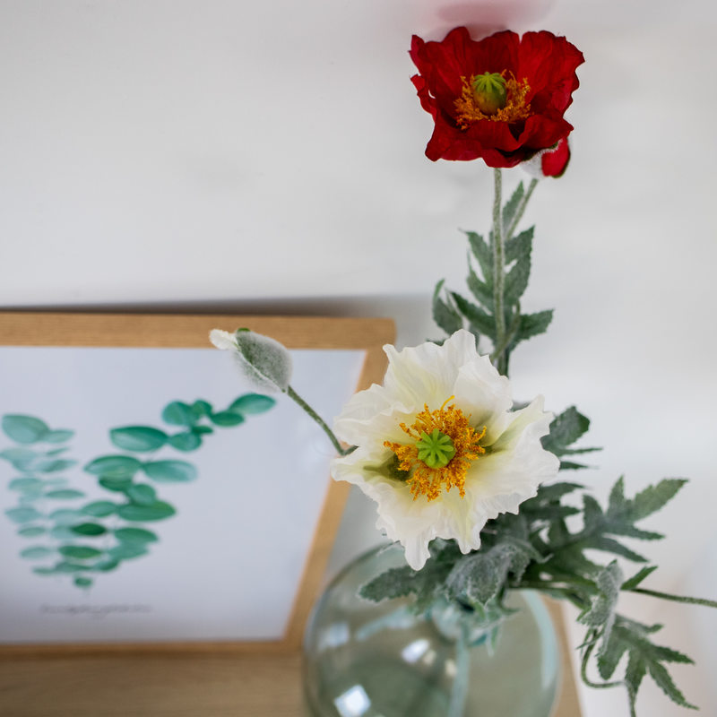 Fleur artificielle PAVOT BLANC coloris vert