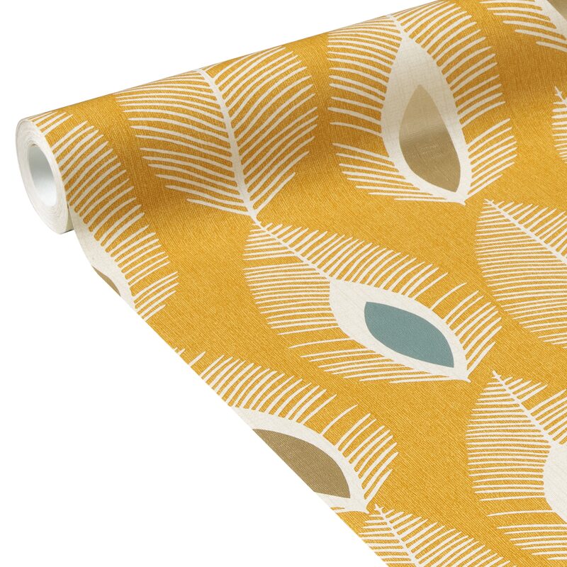 Papier peint intissé GLAM FEATHER coloris jaune curry