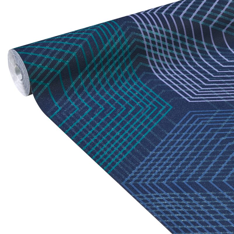 Papier peint intissé VIBES coloris bleu nuit iridescent