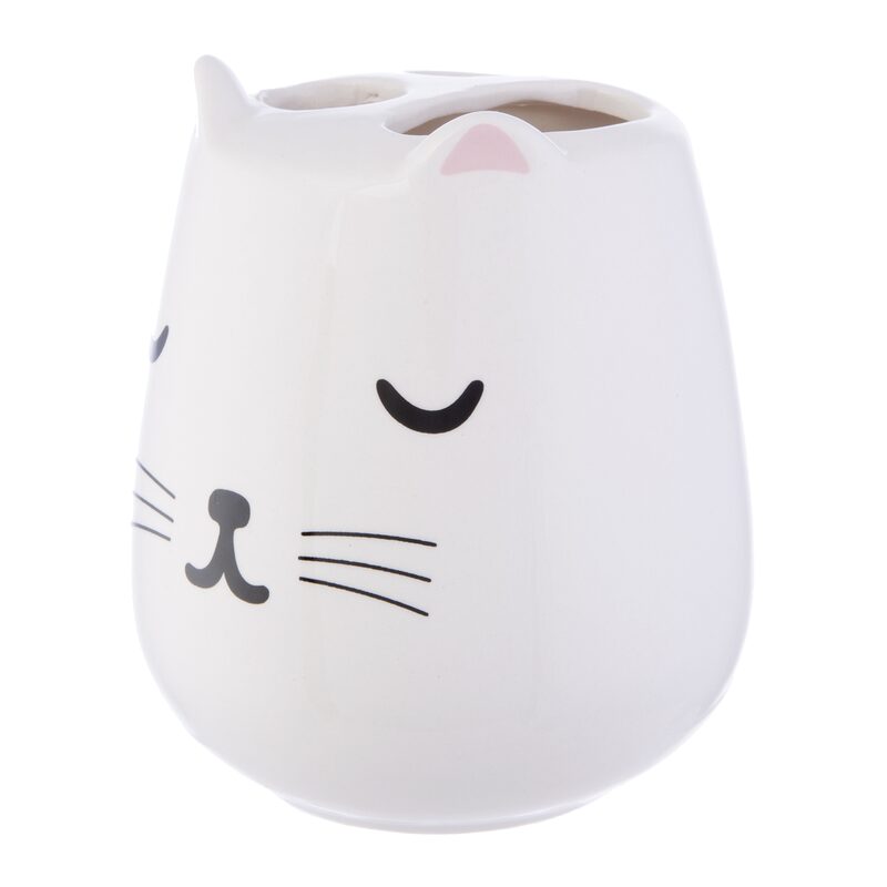 Pot à brosses à dents CUTIE CAT coloris blanc