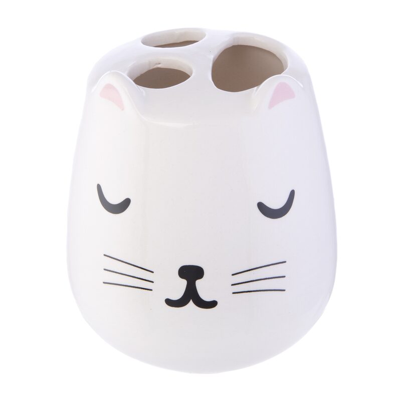 Pot à brosses à dents CUTIE CAT coloris blanc