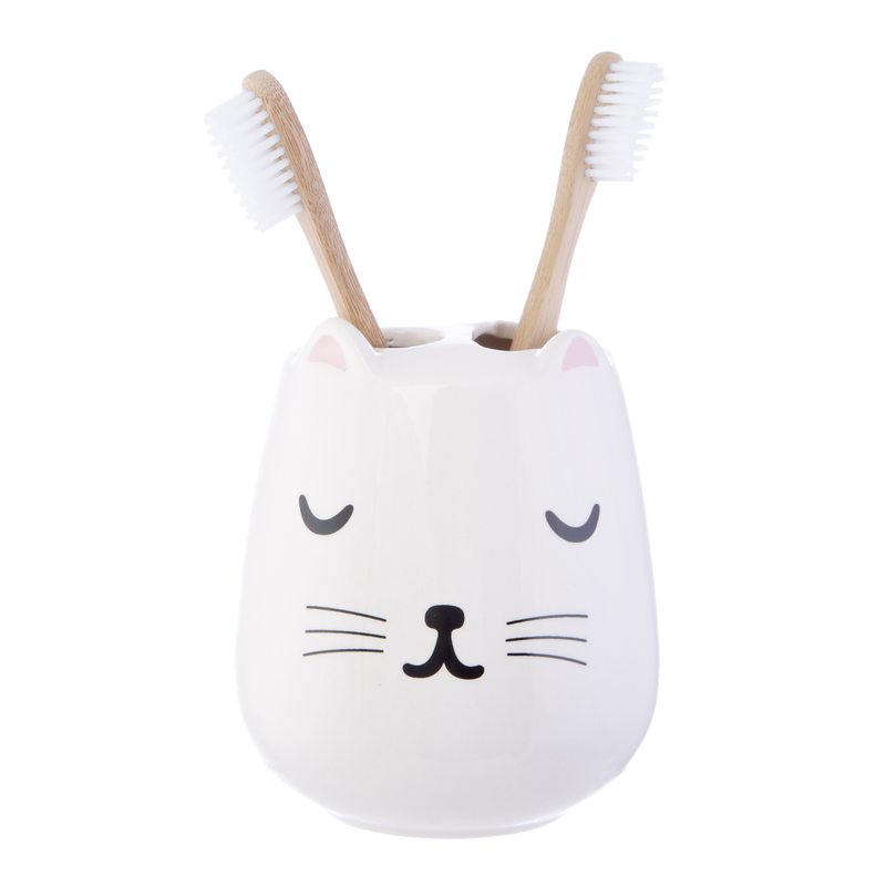 Pot à brosses à dents CUTIE CAT coloris blanc