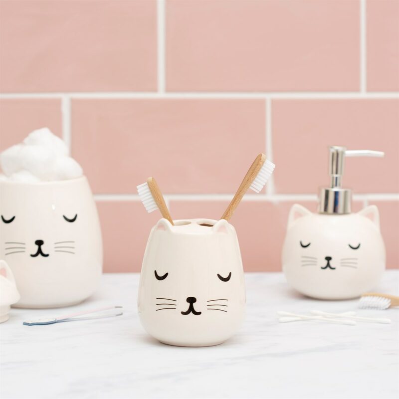Pot à brosses à dents CUTIE CAT coloris blanc
