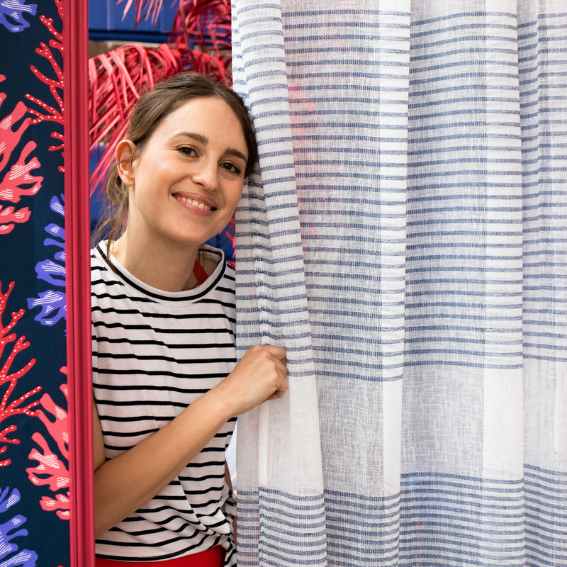 Voilage STRIPES coloris bleu horizon 140 x 240 cm