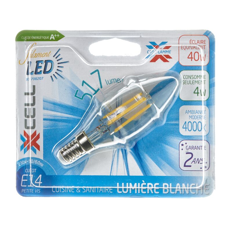 Ampoule LED FLAMME 40W E14 35 mm lumière froide coloris blanc 10,5 x 3,5 cm