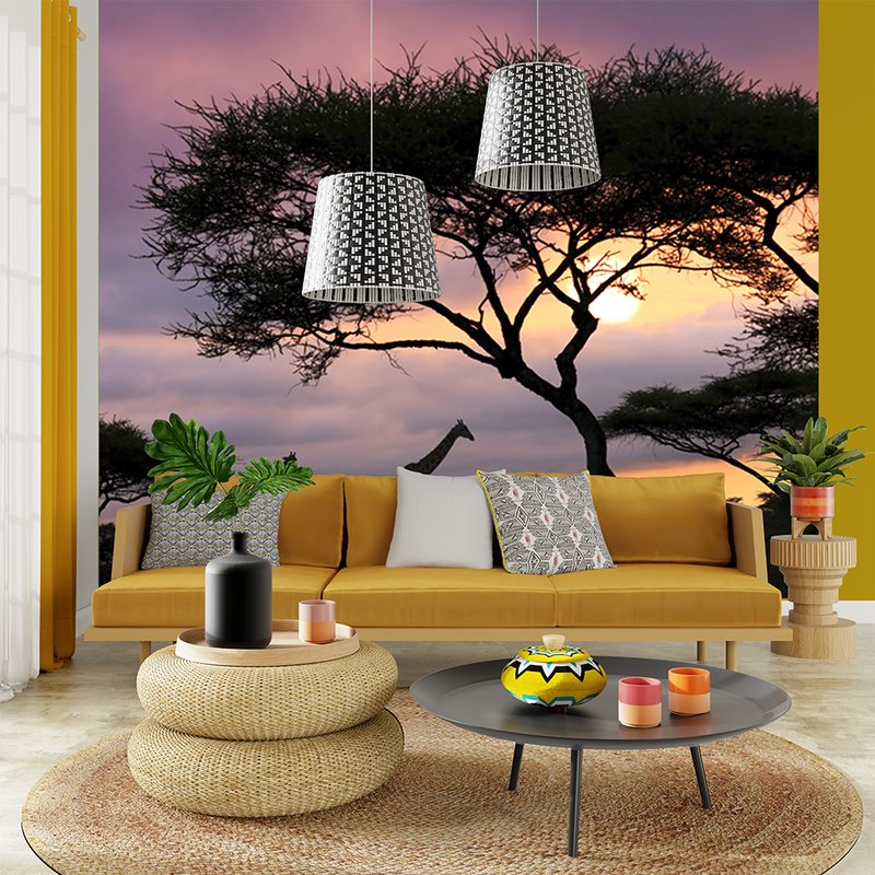 Papier peint panoramique XL GIRAFFE AT SUNSET 300 x 250 cm