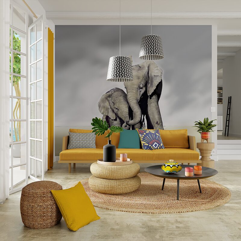 Papier peint panoramique XL ELEPHANT FAMILY 300 x 250 cm