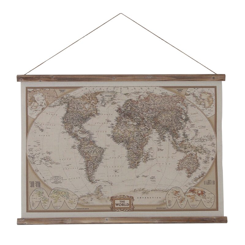 Décoration à suspendre WORLD MAP LINEN coloris brun
