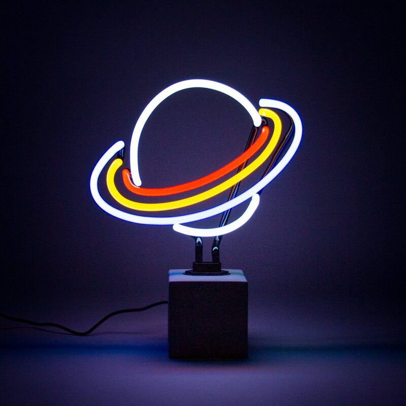 Objet lumineux NEON SATURN coloris béton et multicolore 26 x 24 cm