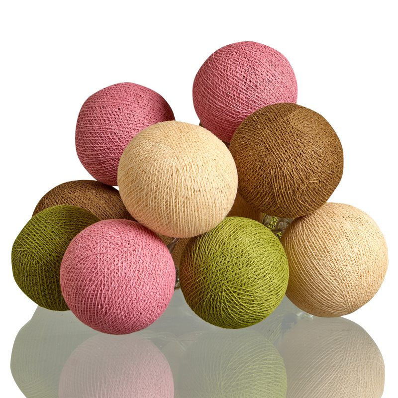 Guirlande lumineuse boule COTTAGE coloris rose vert marron