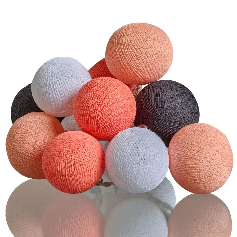 Guirlande lumineuse boule DELICATE PEACH coloris corail rose pêche blanc