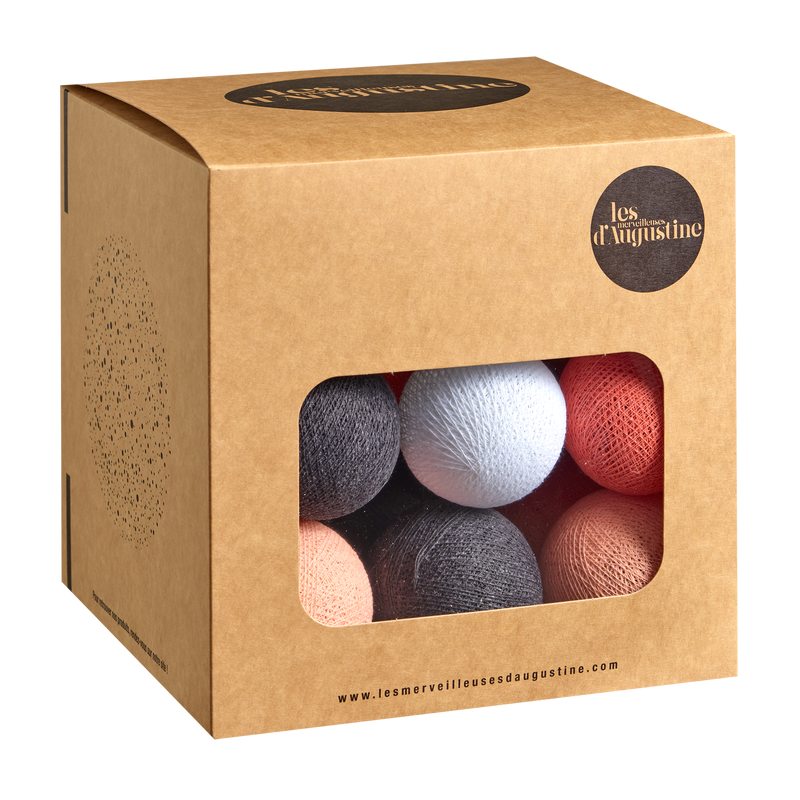 Guirlande lumineuse boule DELICATE PEACH coloris corail rose pêche blanc