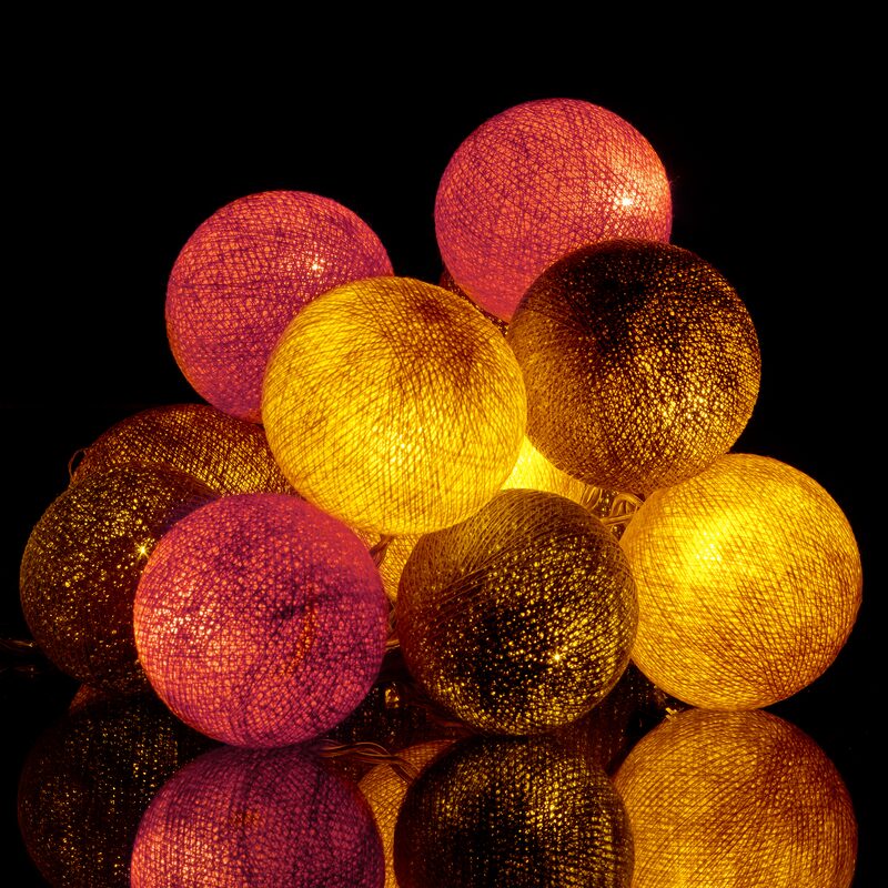 Guirlande lumineuse boule COTTAGE coloris rose vert marron