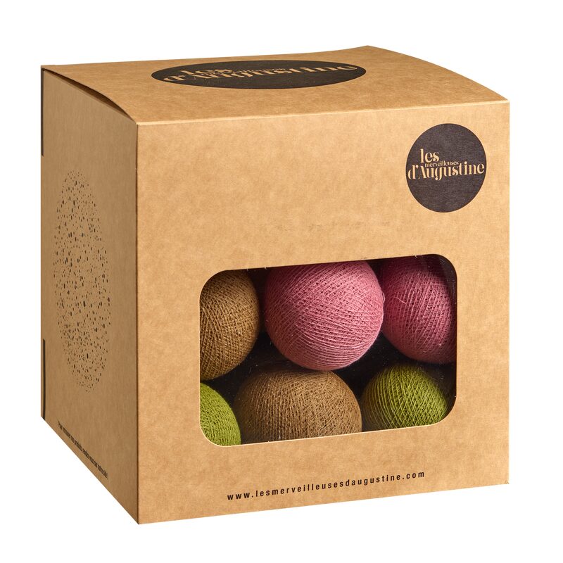 Guirlande lumineuse boule COTTAGE coloris rose vert marron