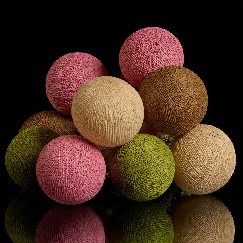 Guirlande lumineuse boule COTTAGE coloris rose vert marron