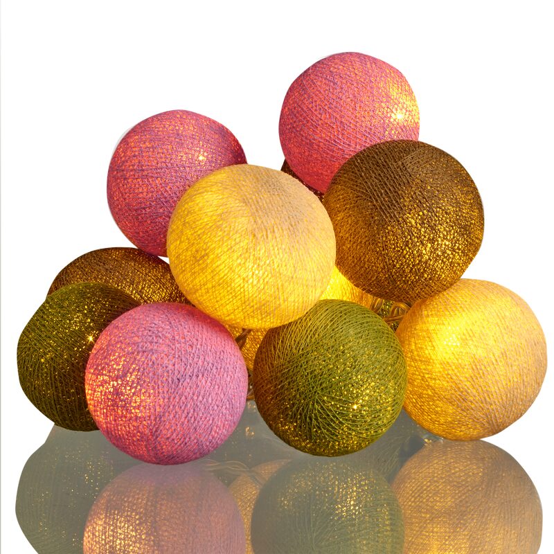 Guirlande lumineuse boule COTTAGE coloris rose vert marron