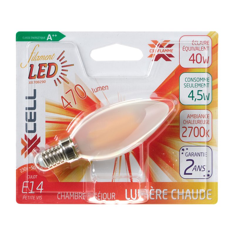 Ampoule LED FLAMME FILAMENT DEPOLIE 4W/40W E14 lumière chaude coloris jaune 10 x 3,5 cm