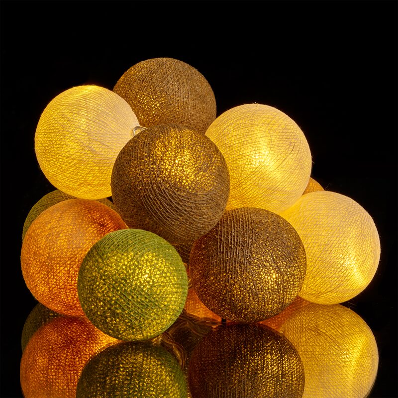 Guirlande lumineuse boule SUNGRASS coloris vert moutarde marron