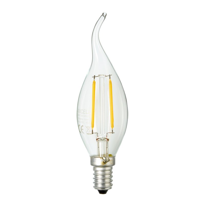 Ampoule LED FLAMME CDV FILAMENT CLAIRE 2W/25W E14 2700K 250LM BLISTER X2 coloris jaune 10 x 10 cm
