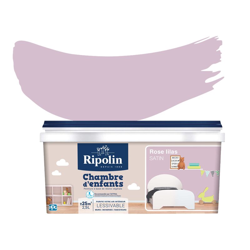 Peinture CHAMBRE D'ENFANT Acrylique rose lilas Satiné 2,5 L