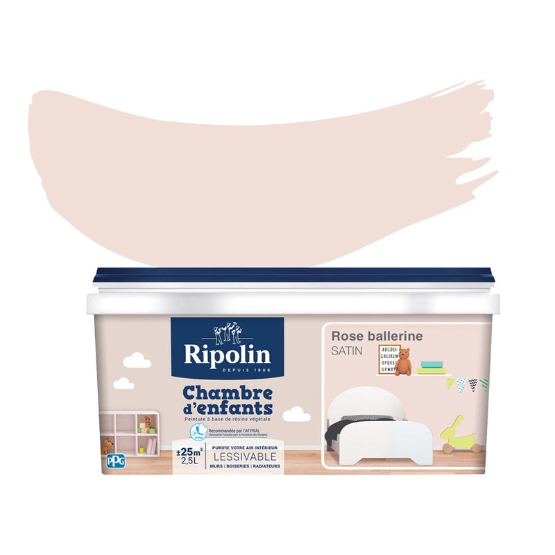 Peinture CHAMBRE D'ENFANT Acrylique rose ballerine Satiné 2,5 L