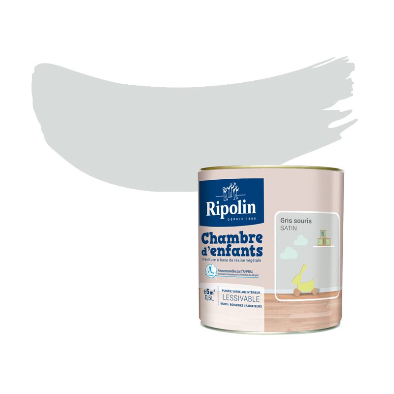 Peinture CHAMBRE D'ENFANT Acrylique gris souris Satiné 0,5 L
