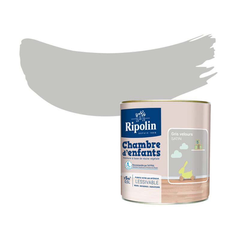 Peinture CHAMBRE D'ENFANT Acrylique gris velours Satiné 0,5 L
