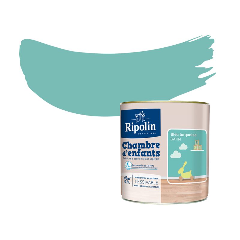 Peinture CHAMBRE D'ENFANT Acrylique bleu turquoise Satiné 0,5 L