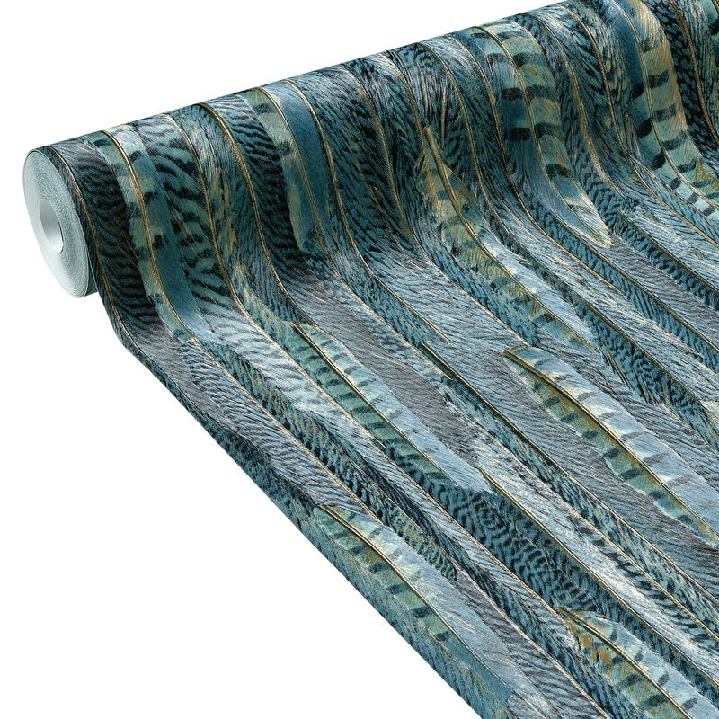 Papier peint intissé MAYALA coloris bleu paon
