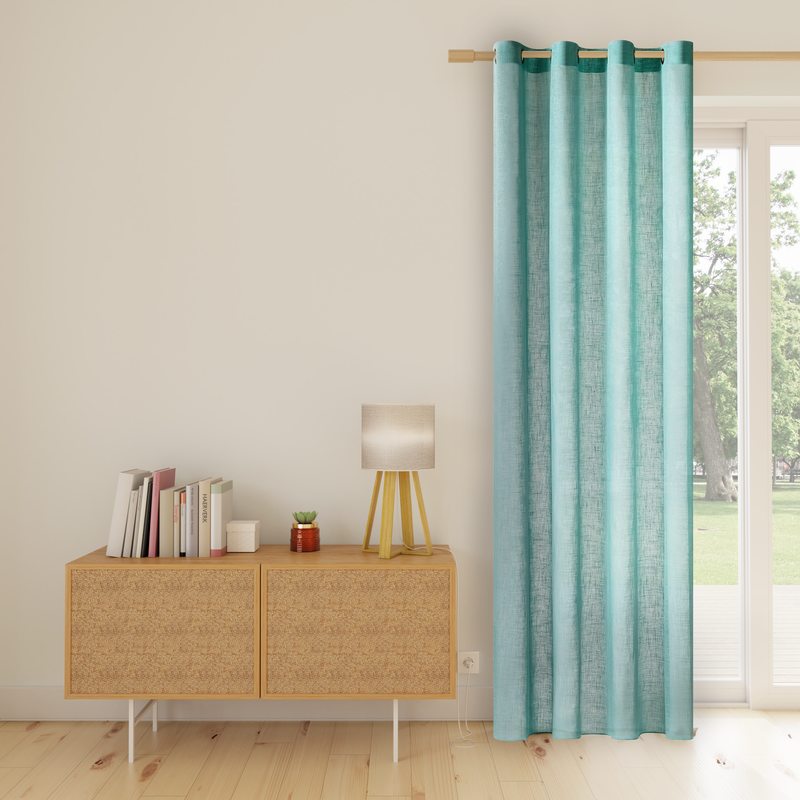 Voilage ASPECT LIN coloris bleu vert 145 x 260 cm