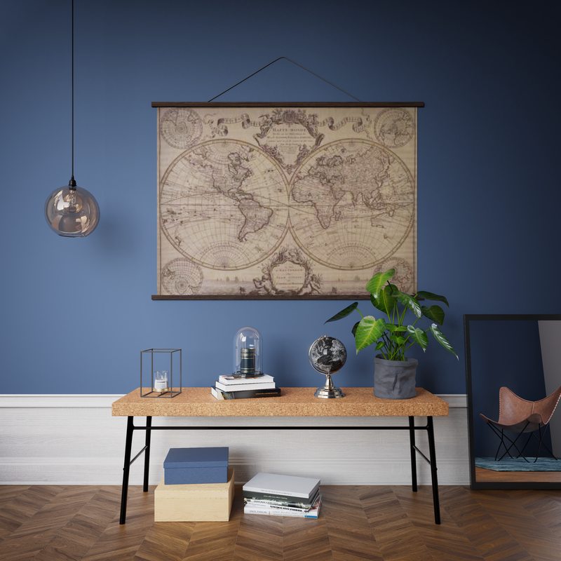 Kakémono déco WORLD MAP coloris sépia