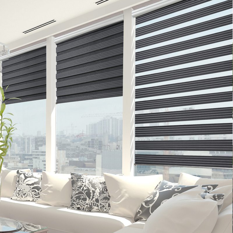 Store jour/nuit SOLSTICE coloris noir/blanc 180 x 250 cm