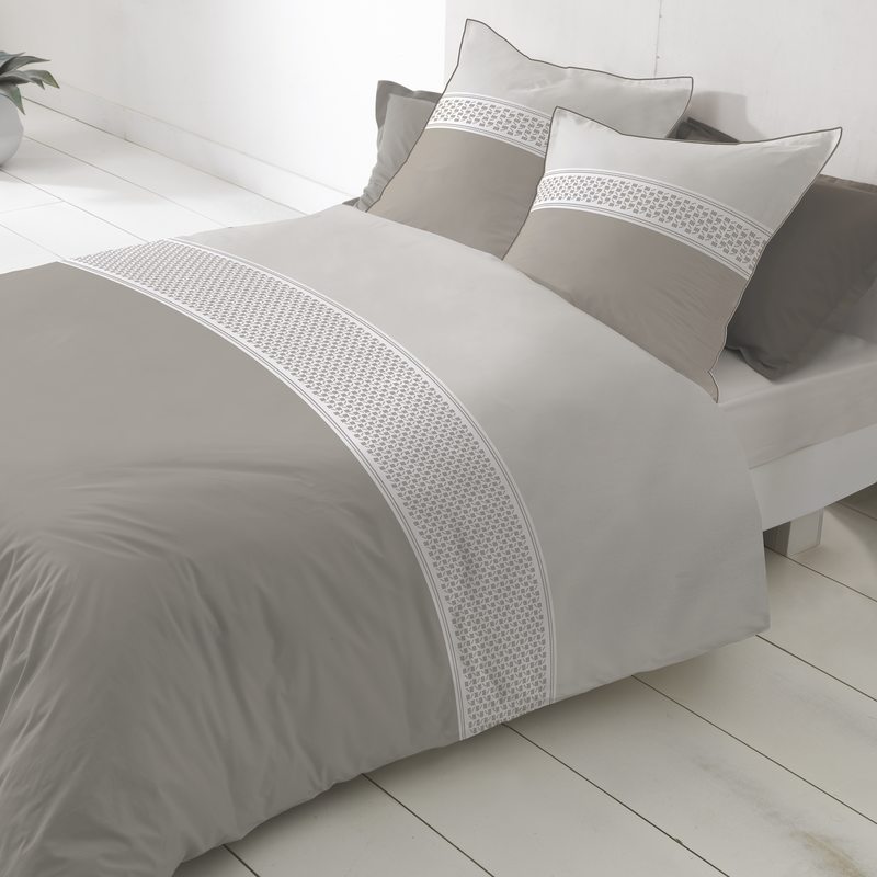 Parure de lit en toile de coton GARANCIA coloris taupe 240 x 220 cm