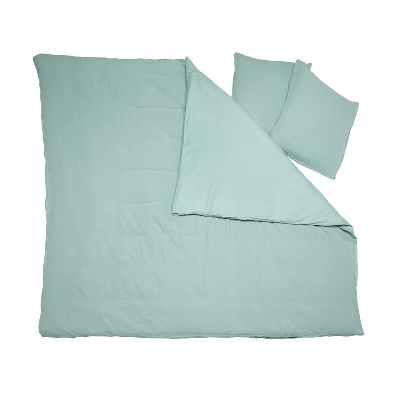 Parure de lit en gaze de coton ANOKIA coloris vert amande 240 x 220 cm