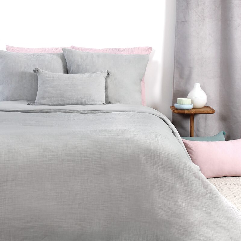 Parure de lit en gaze de coton ANOKIA coloris gris perle 240 x 220 cm