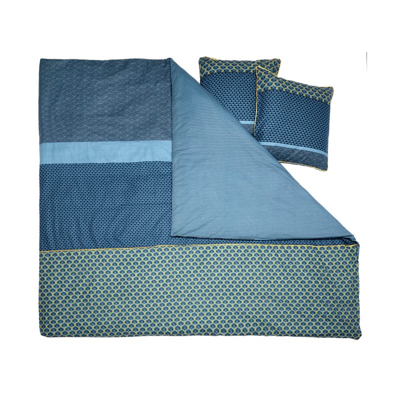 Parure de lit en toile de coton HONTY coloris bleu acier 240 x 220 cm