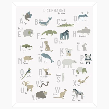 Tableau L'ALPHABET ANIMALS ON THE PLANET beige Kaki pétrole