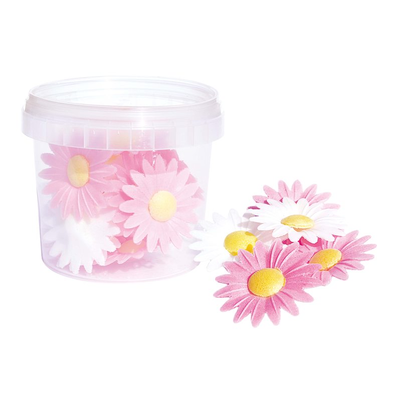 Décoration de gâteaux MARGUERITES AZYME coloris rose / blanc / jaune