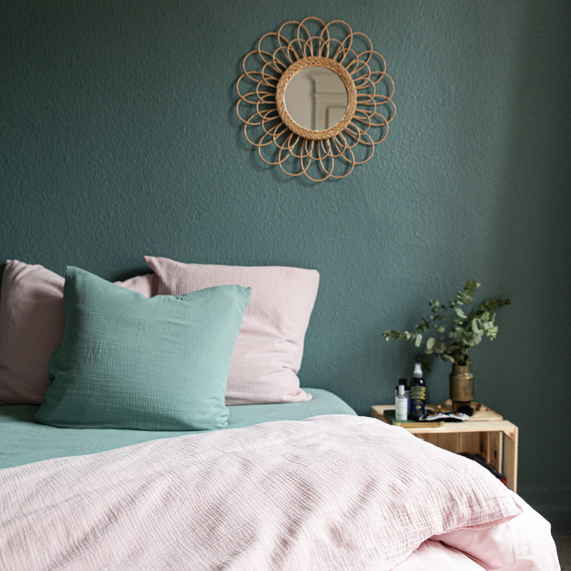 Parure de lit en gaze de coton ANOKIA coloris rose blush 240 x 220 cm