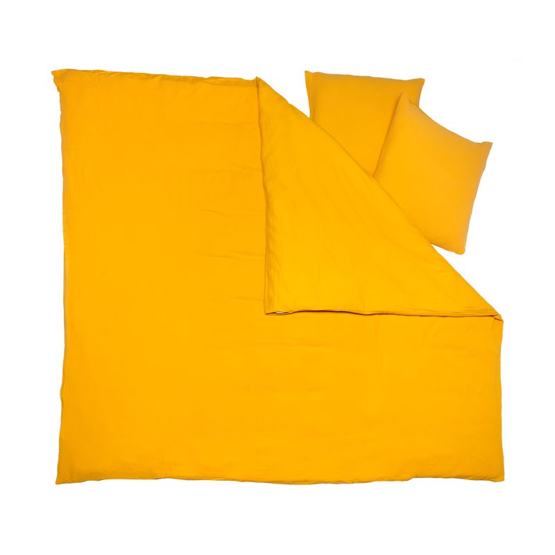 Parure de lit en gaze de coton ANOKIA coloris jaune moutarde 260 x 240 cm