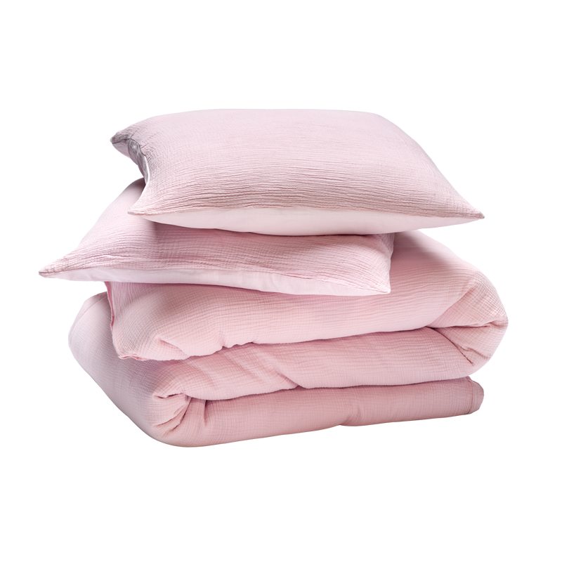 Parure de lit en gaze de coton ANOKIA coloris rose blush 140 x 200 cm
