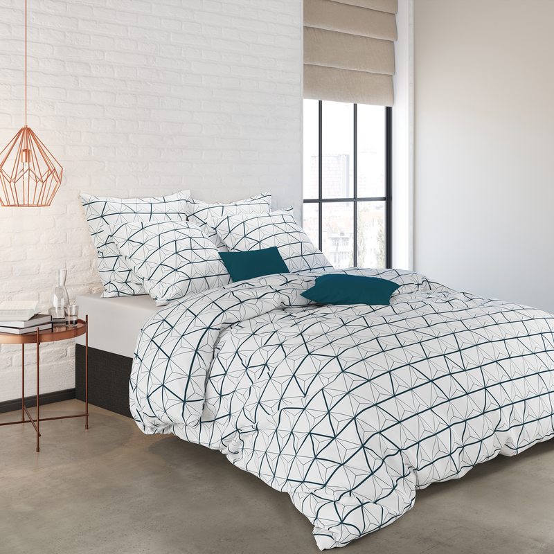Parure de lit en satin de coton CITY coloris bleu pétrole 140 x 200 cm