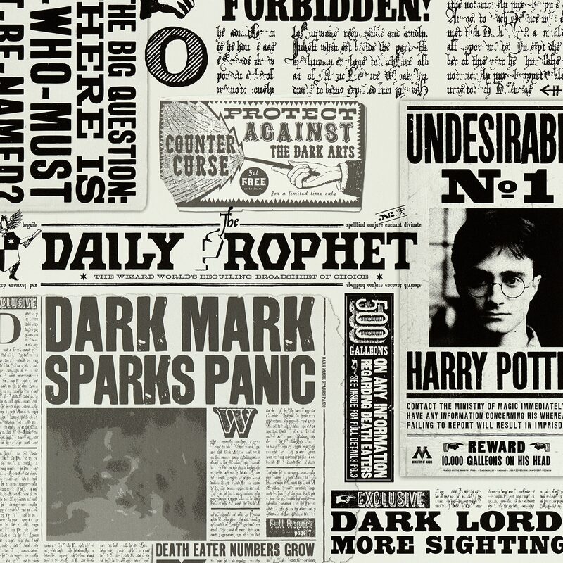 Papier peint intissé HARRY POTTER LA GAZETTE DU SORCIER coloris noir